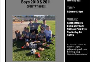 Boys 2010 and 2011 Open Tryouts.